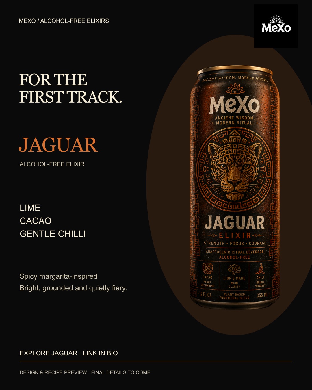 Jaguar elixir campaign concept with orange and black can artwork.