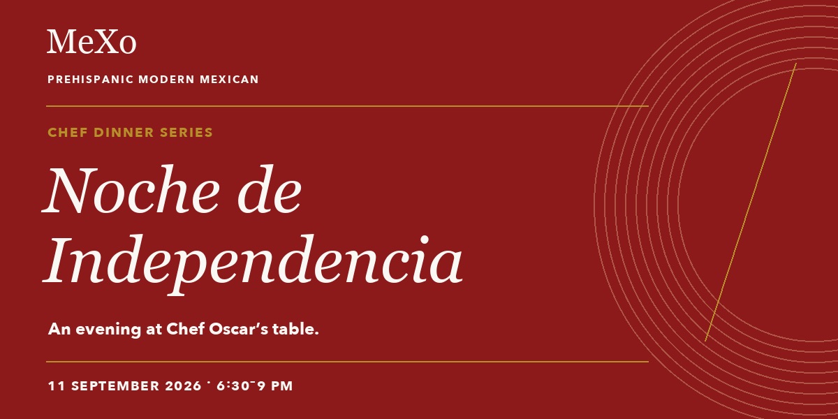MeXo Noche de Independencia email header in red, cream and gold.